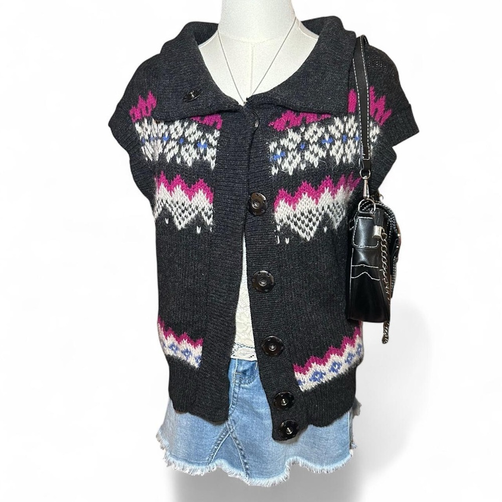 Free People Charcoal Knit Fair Isle Sweater Vest Cottagecore Granola Girl - Picture 2 of 7
